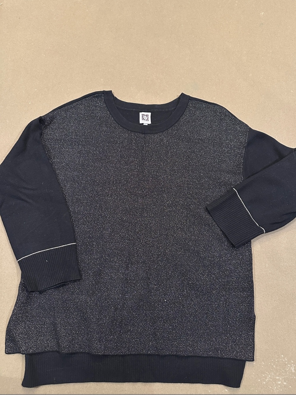 Women’s Black Metallic Knit Crewneck Sweater